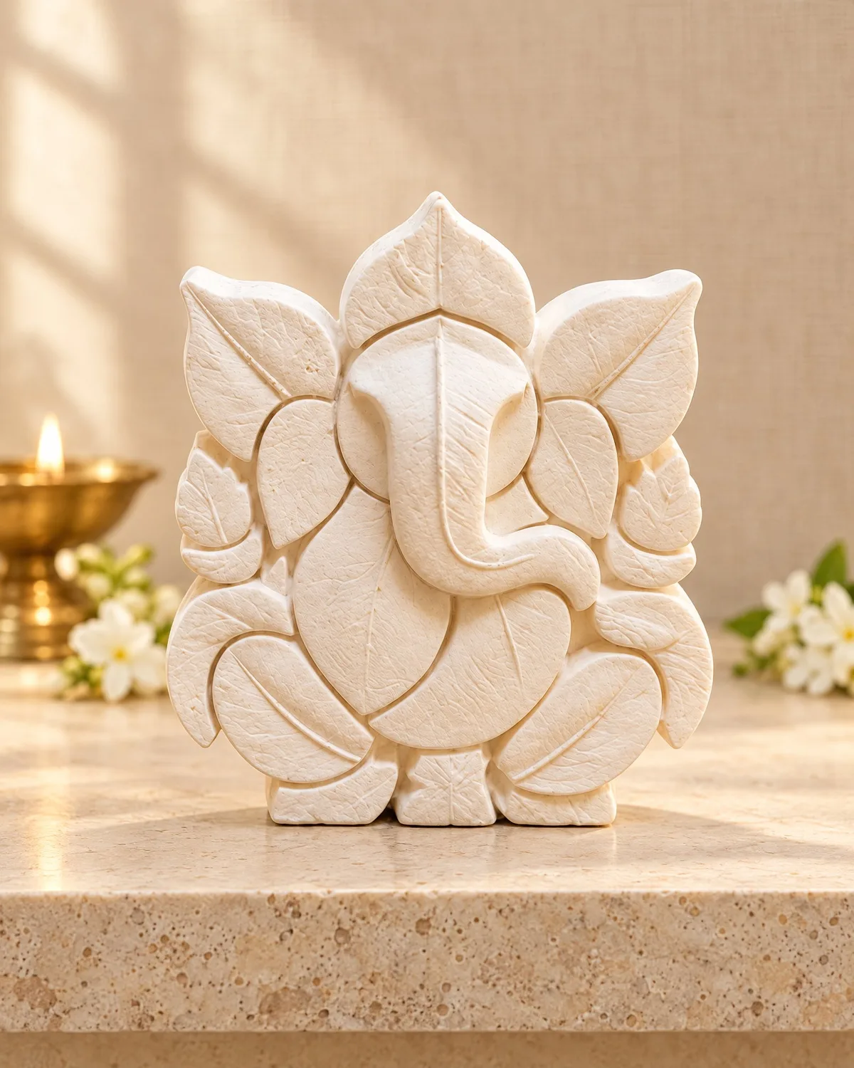 Leaf Ganesha Idol in Metallic Bronze