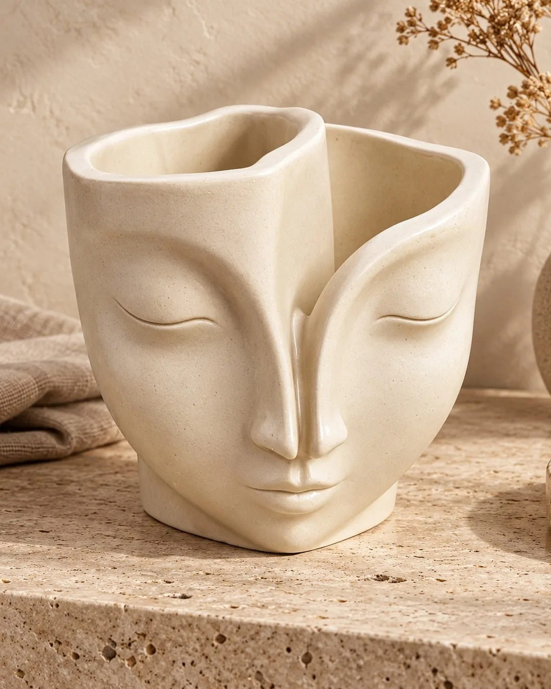 Double Face Planter, Warm Ivory