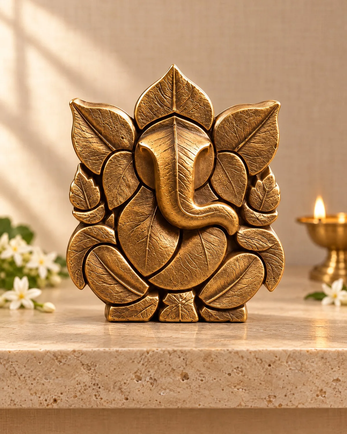 Leaf Ganesha Idol, Metallic Bronze
