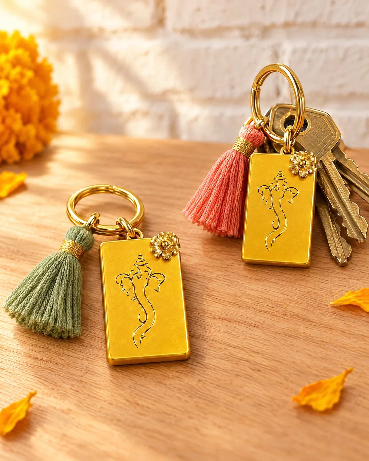 Ganesha Keychain, Marigold Gold