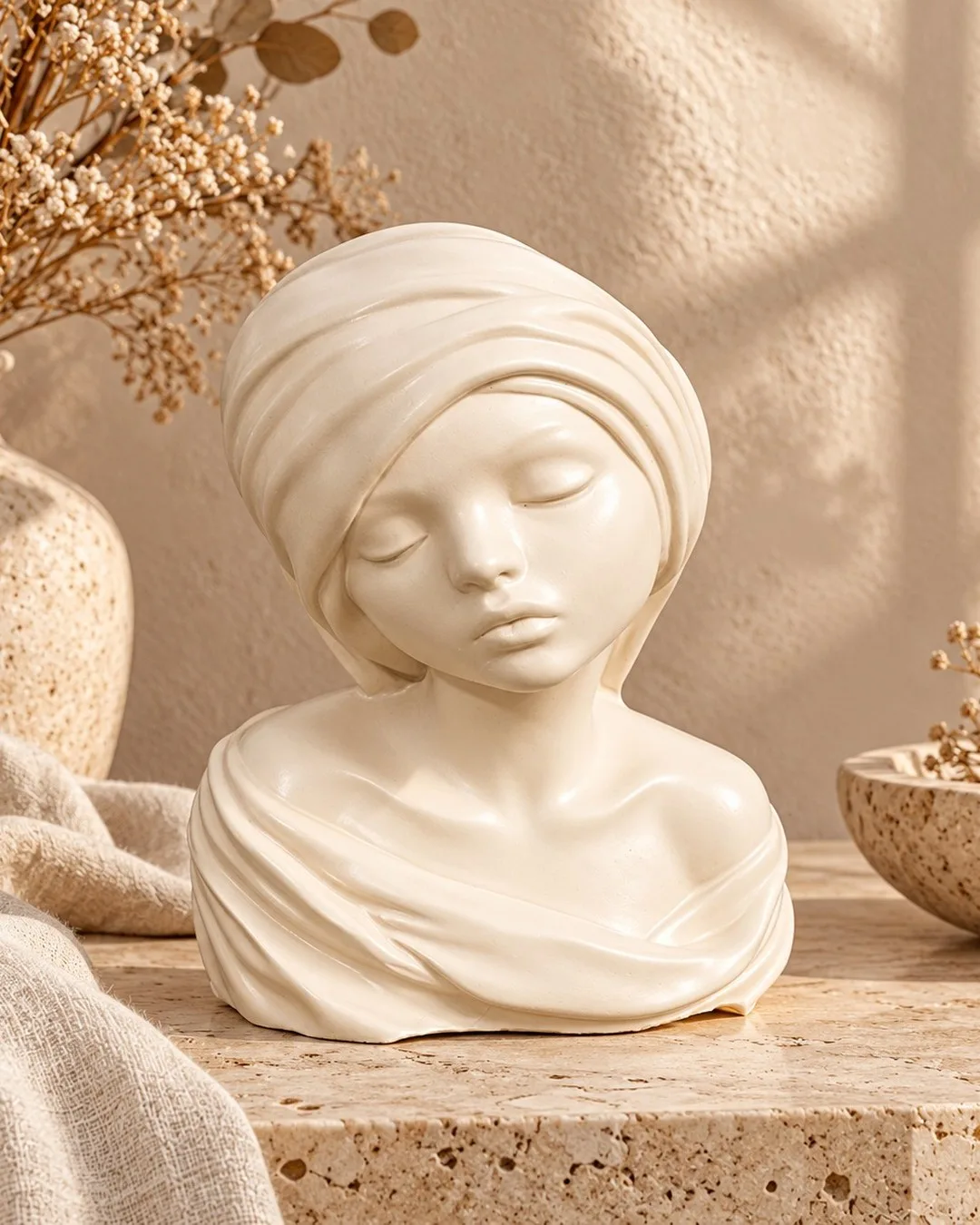 Turban Lady Bust, Warm Ivory