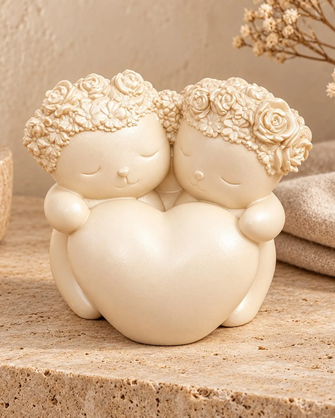 Twin Babies Heart Figurine in Sage Green