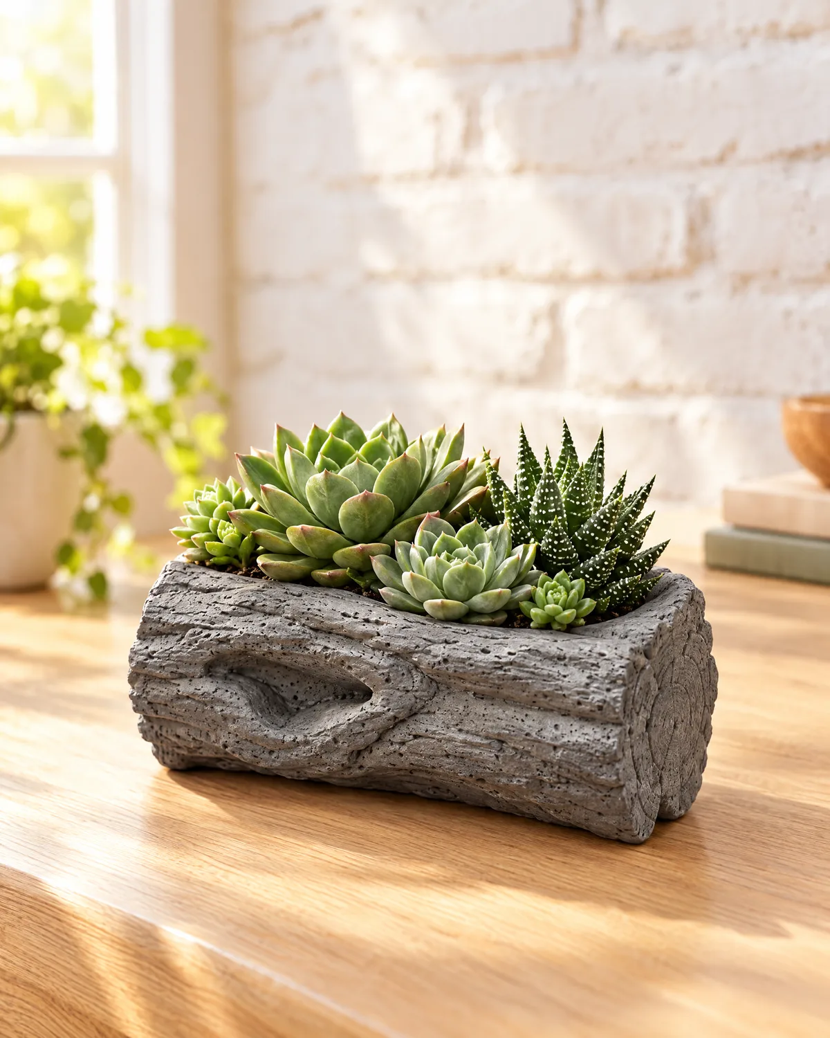 Wooden Log Planter, Charcoal